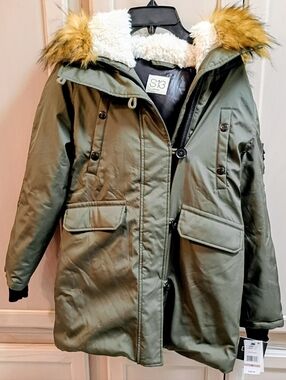 NWT S13 New York Girls Eskimo Parka Military Green Size 12